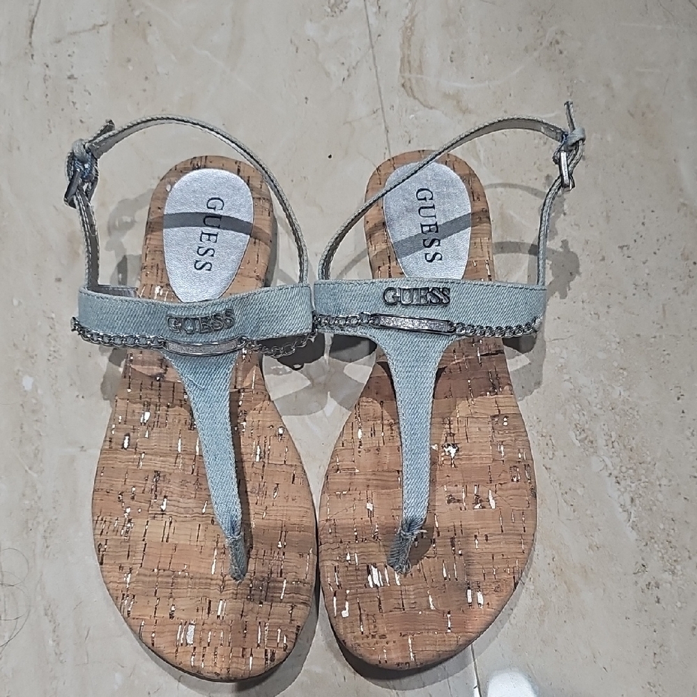 Guess Women's Light Blue T-Strap Sandals
